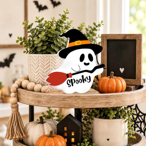 Spooky Halloween Decor Sign - Acrylic Ghost 4x4 Inch - Funny Holiday Accent