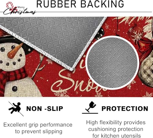 Christmas Kitchen Rugs Set 2-Piece Snowman Holiday Non-Slip Washable Mats