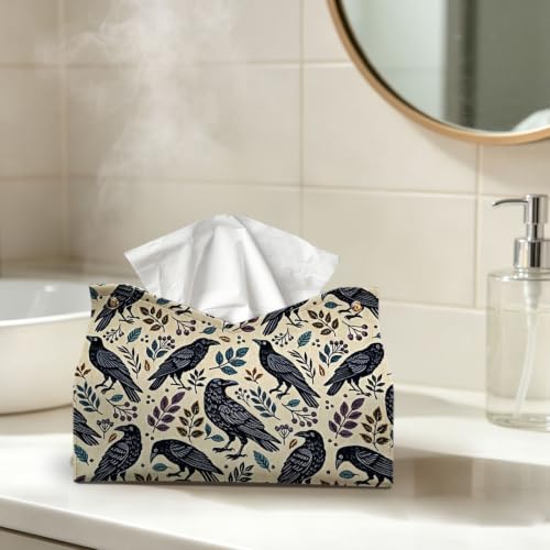 Halloween Ravens Tissue Box Cover - Rectangle PU Leather Decor - UTELKA Variation