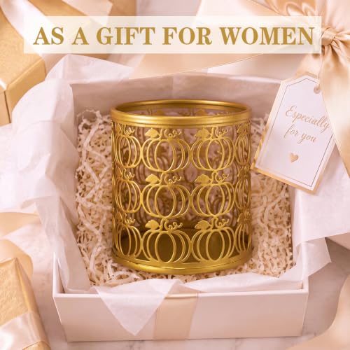 Golden Pumpkin Metal Pen & Makeup Brush Holder - Fall Desk Organizer