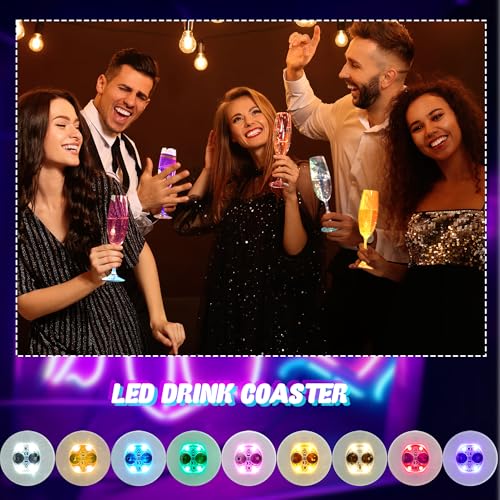54 Pack LED Light Up Drink Coasters - Glow Luminescent Cup Coasters for Parties and Weddings - Color Style 1