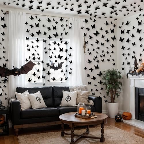 Halloween 3D Black Butterfly Wall Stickers Set - 300 Pieces, Multiple Sizes