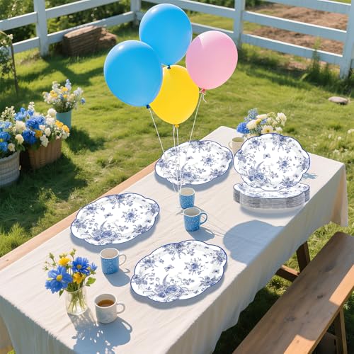 Blue White Floral Oval Plates - 50Pcs 10x12 Inch Chinoiserie Scalloped Dinnerware - Variation: Blue White Floral