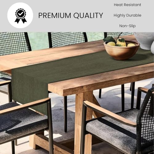 Olive Green Linen Table Runner 72 Inch Long - Rustic Farmhouse Decor