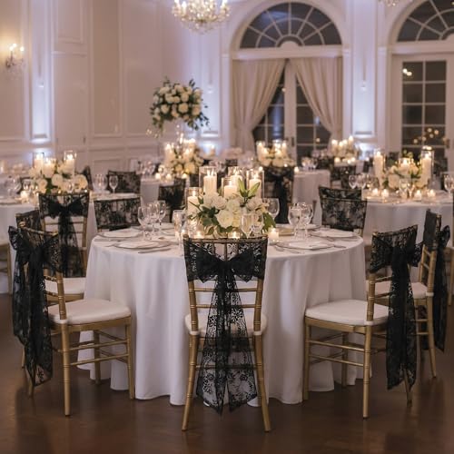 Black Lace Table Runners 30x120 Inches - 6 Pack Elegant Wedding Decor