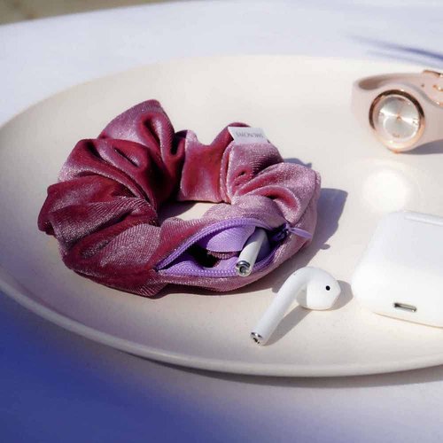 Smunchys Velvet Scrunchie Set of 6 | Hidden Zipper Pocket Storage for Cash, Keys, Chapstick | Women's Hair Accessory