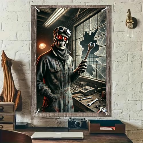 Halloween Skeleton Mechanic Window Cover 31x47 Inch Decoration - Spooky Theme