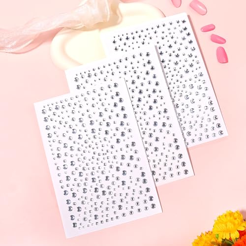 White Face Gems Pearls Rhinestone Stickers for Makeup Nails & Body Decor - 975PCS