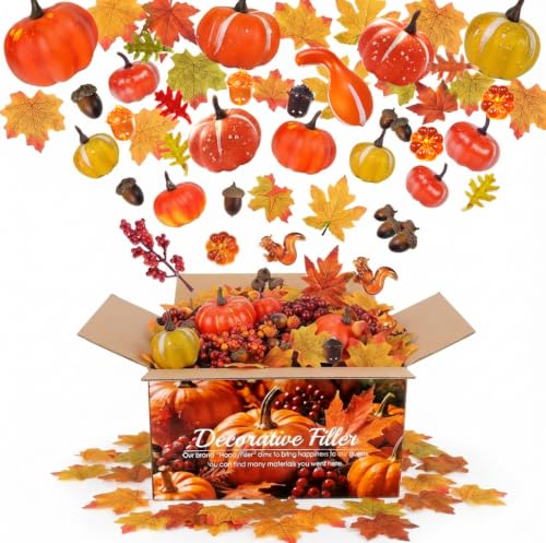 Mini Fall Pumpkin Decor Set - 125 Pcs Artificial Pumpkins & Accents with Mixed Sizes