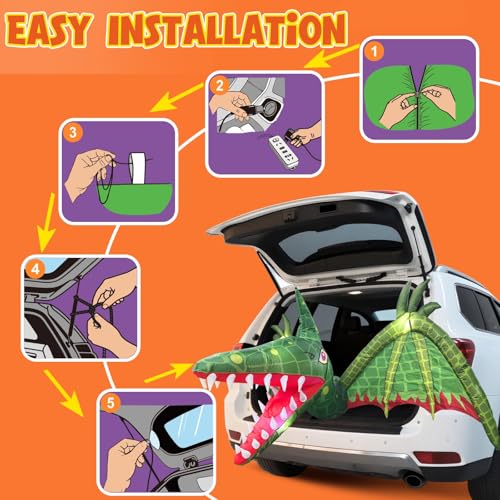 Pterosaur-Themed Halloween Car Inflatable Decor with LED Lights & Candy Pocket - Trunk or Treat