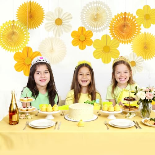 Yellow Party Decorations Paper Fans Set - Sunflower Theme Wall Decor, 12 Pieces