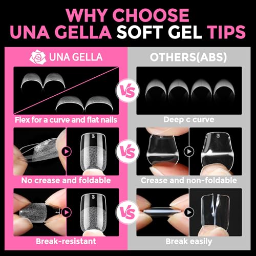 Short Squoval Gel Nail Tips - 216pcs Pre-Etched Full Cover False Nails
