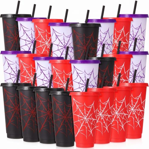 Spider Theme Plastic Party Cups 24 oz with Lids & Straws - 24 Pieces Variation of THIS listing