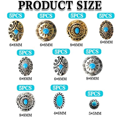 Turquoise Nail Charms Set - 50pcs 3D Metallic Gems for Nail Art DIY