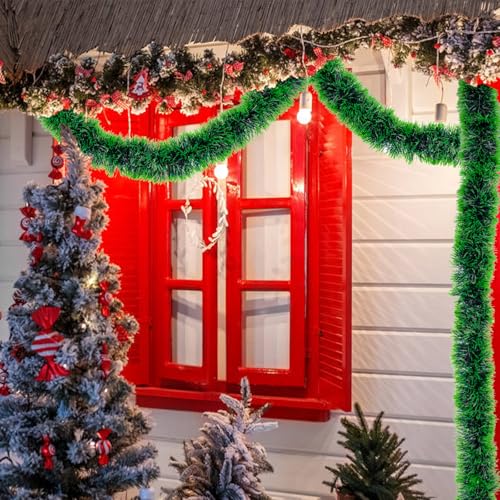 Green Christmas Tinsel Garland 50FT Artificial Pine Decor for Holiday & Party
