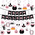 Pink Halloween Party Decorations 49Pcs Spooky Bats Ghost Pumpkins Banners & Swirls