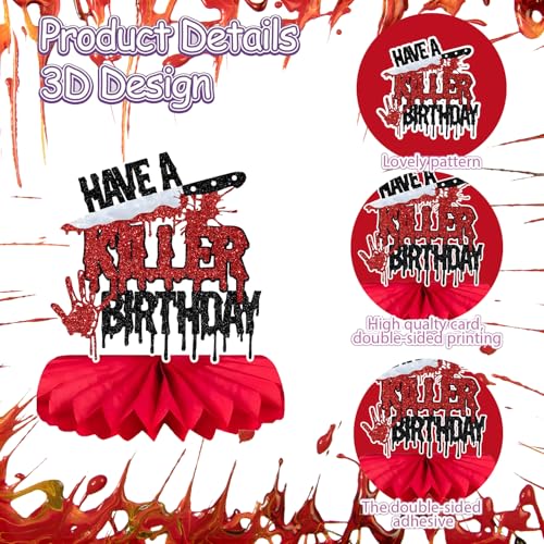 Halloween Horror Themed Honeycomb Centerpieces for Birthday Party Decorations - Bloody Knife Vampire Zombie Decor