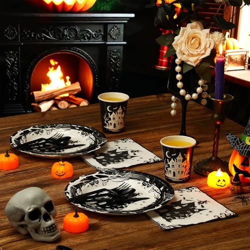 Halloween Party Supplies Set for 50 Guests - Plates Cups Napkins Cutlery Halloween Decorations