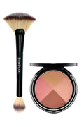 EVE PEARL Ultimate Face Compact | 204 Dual Fan Brush Set for Blush, Bronzer & Highlighter - Medium to Deep