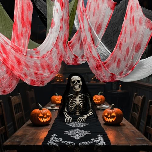 Halloween Creepy Cloth Fabric Decorations - 8 Pack 30x72 Inch Spooky Gauze for Indoor Outdoor Party