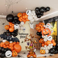 Halloween Balloon Arch Kit with Black, Orange, White Balloons & Foil Decorations