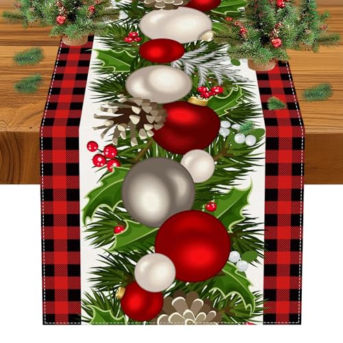 Christmas Table Runner 60 Inches - Red & Black Buffalo Check Holiday Decor - Variation of THIS listing