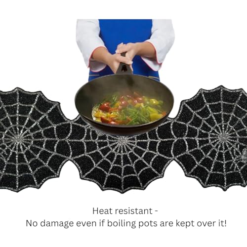 Halloween Spider Web Table Runner - Heat & Spot Resistant Spooky Decor - 13x36 Inches