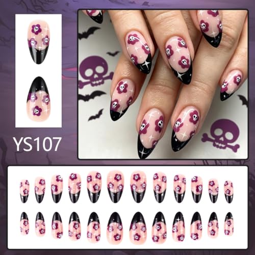 Halloween Skull Flower Press On Nails Long Almond Fake Nails - Variation of THIS listing