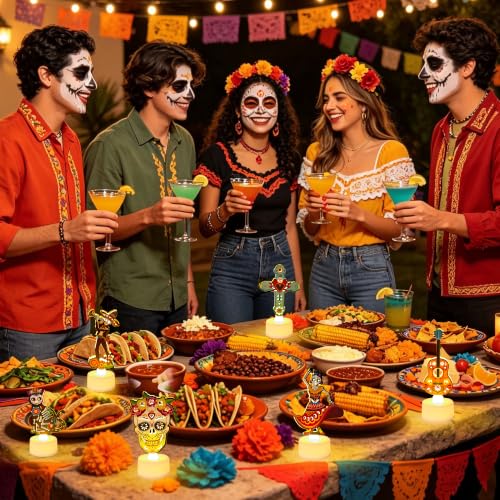 Day of the Dead Tabletop Decorations - 12 Pieces, Vibrant Sugar Skull Design - Variation of THIS Listing