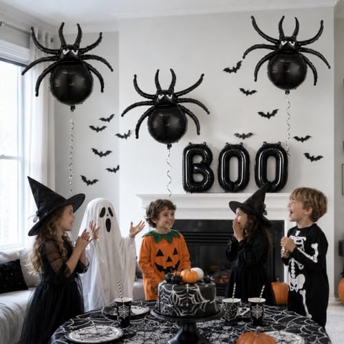 Black Halloween BOO Spider Foil Balloons Set for Party Decorations
