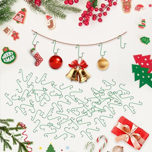 Green Christmas Ornament Hooks 100 Pcs - Easy Hang Metal Wire Tree Decor