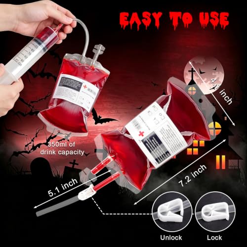 20 Pack Halloween Blood IV Bags Pouches - 11.8 Fl Oz Party Drink Set Variation of THIS listing: 11.8 Fl Oz / 20