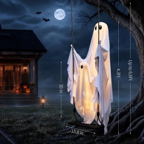 Outdoor Halloween Swinging Ghost Decorations - 4.3FT Spooky Hanging Decor Set