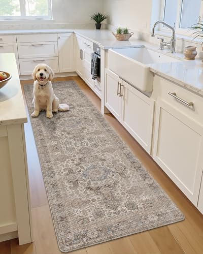 Anti-Fatigue Kitchen Floor Mat 24x87 Inches Cushioned Runner Rug Taupe & Blue