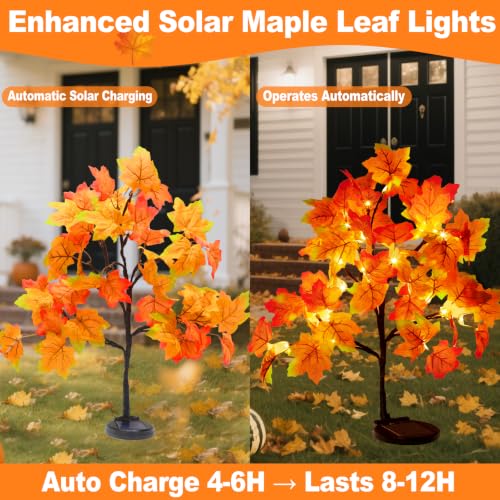 Outdoor Solar Maple Tree Lights Set - 8 Lighting Modes, Waterproof Fall Decor, 40 LEDs