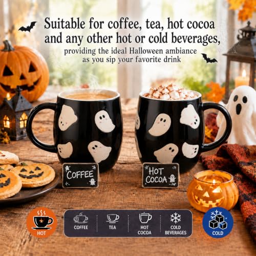 Halloween Ghost Coffee Mugs Set - 12 oz Ceramic Ghosts with Variation 12 oz Halloween Ghost