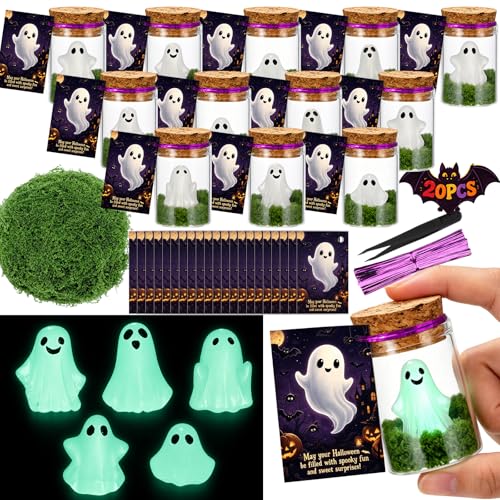 Halloween Ghost Wish Bottle Kit with Glow in The Dark Mini Ghosts & Decorations - 20 Pieces