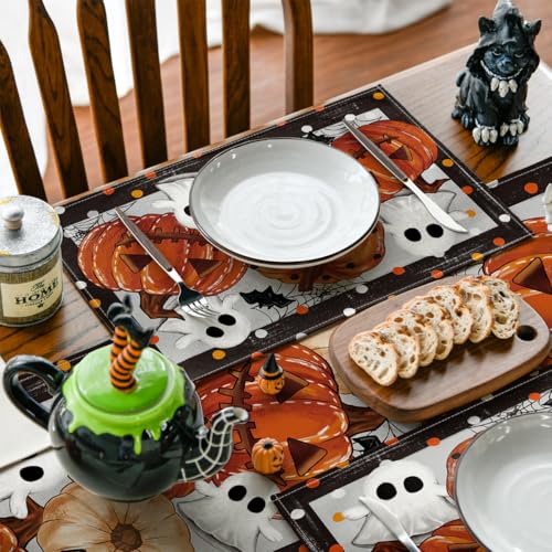 Black Jack O Lantern Halloween Placemat Set of 4 - 12 x 18 Inch Rectangular