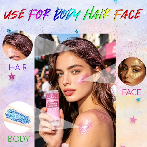 2PCS Waterproof Face & Body Glitter Stick - Purple + Gold, Long Lasting