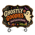 Halloween Candy Buffet Wooden Sign - Ghostly Goodies & Treats - 5x7 Inches with Stand - Festive Fall Decor - A01