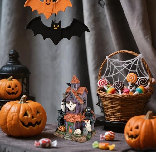 Halloween Haunted House Figurine - Spooky Resin Village Display Decor, 9 Inch