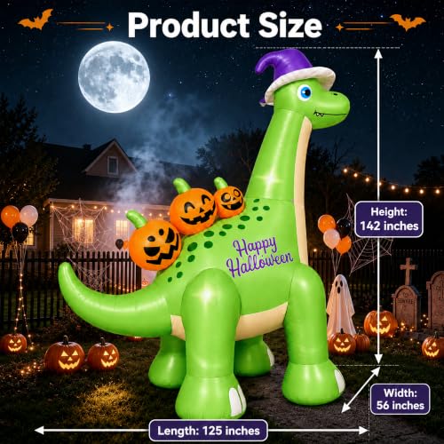 12FT Giant Halloween Inflatable Dinosaur with Pumpkins & Lights