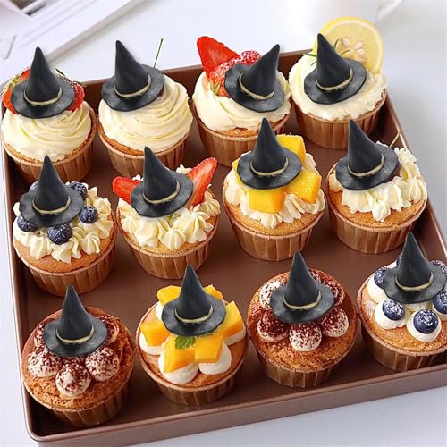 Mini Witch Hat Cake Decorations - Halloween Party & Baking Supplies, 24 pcs