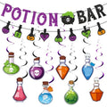 Halloween Potion Bar Banner with Glitter Swirls and Bats - Haunted House Party Decor