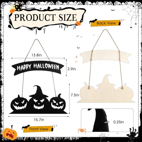 Halloween Pumpkin Wooden Door Sign Set - Happy Halloween Decor for Front Door