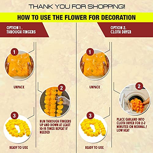 10 Pack Artificial Marigold Garland - Yellow & Dark Orange Wedding & Diwali Decor
