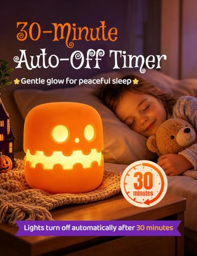 WANIDEA Pumpkin Night Light for Kids, 4-Inch Cute Halloween Lamp with Dimming