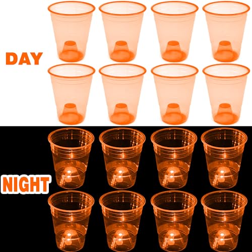 Orange Glow Cups Set - 40 Disposable 16oz Plastic Cups for Party & Holiday