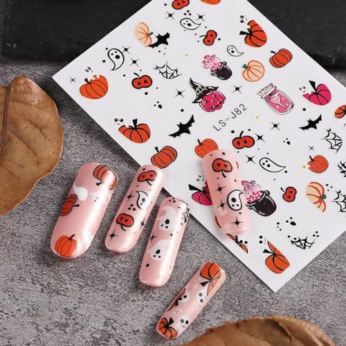 Halloween Nail Stickers Pumpkin Ghost Cat Bat Spiderweb 3D Decals Style-10