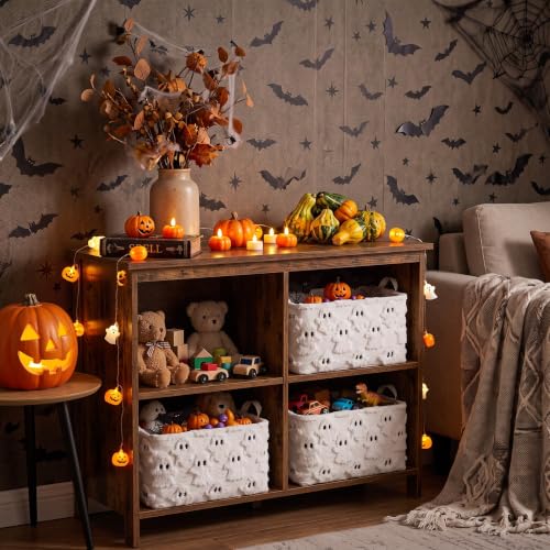 Halloween Ghost Storage Baskets Set of 3 - Small Faux Fur Plush Laundry Bins with Handles